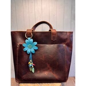 Blue Summer Daisy Purse Charm Genuine Leather Summer Flower Bag Charm NEW!